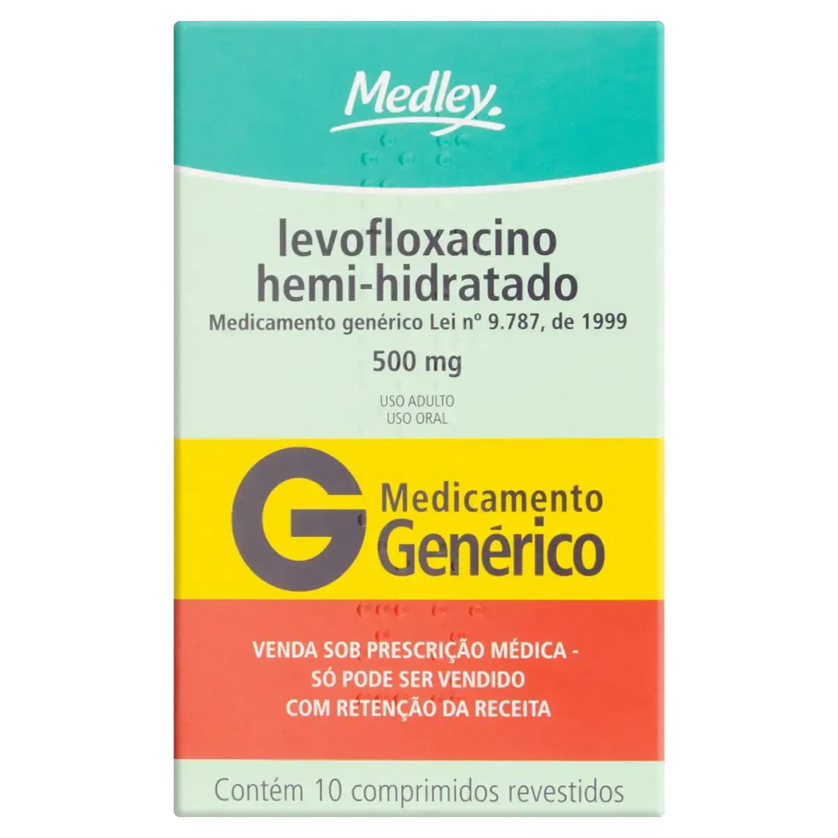 Levofloxacino Hemi Hidratado 500mg Medley Caixa 10 Comprimidos Revestidos