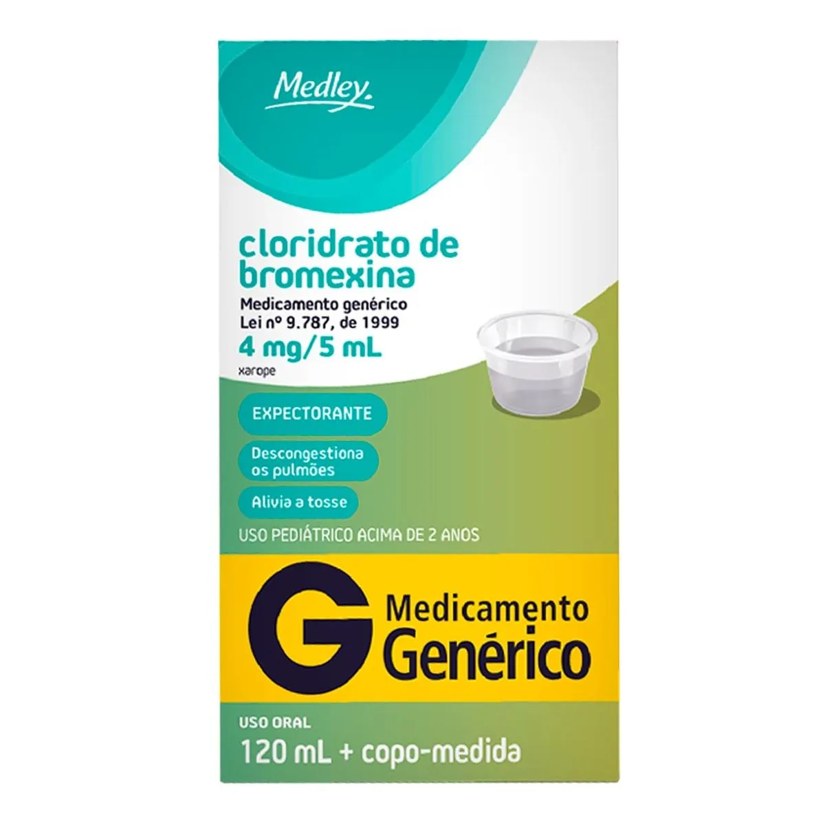 Xarope Cloridrato De Bromexina Expectorante 4mg/5ml Medley Caixa 120ml Copo Medida