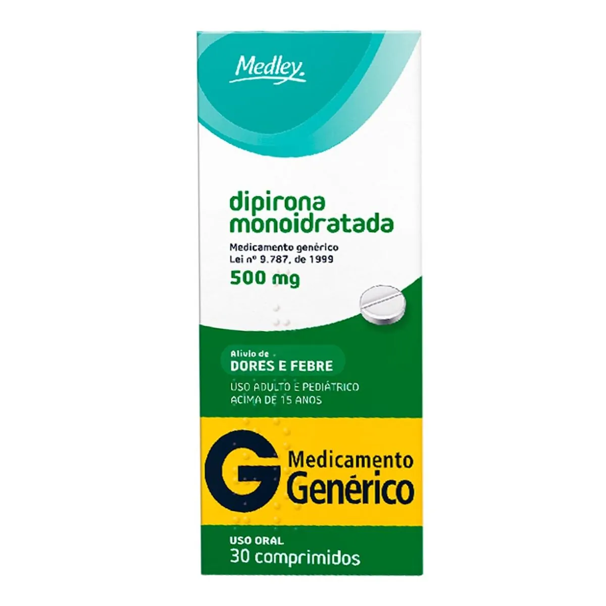 Dipirona Monoidratada 500mg Medley Caixa 30 Comprimidos
