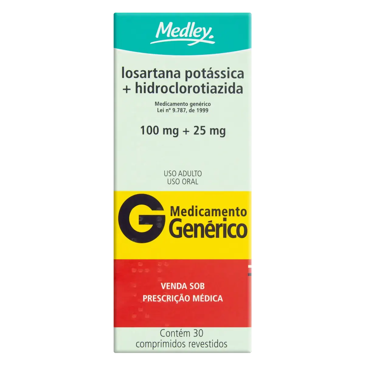 Losartana Potássica 100mg Hidroclorotiazida 25mg Medley Caixa 30 Comprimidos Revestidos