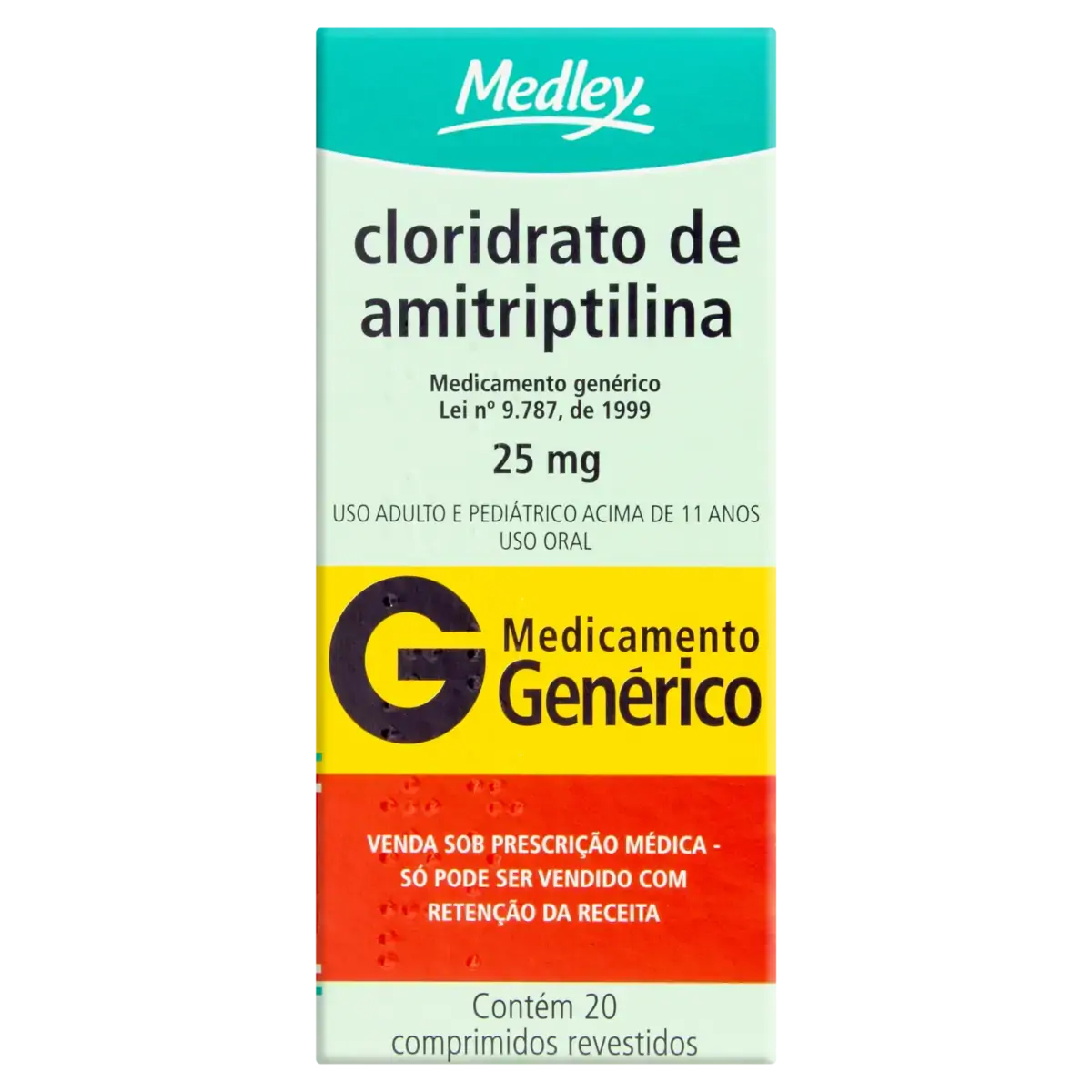 Cloridrato De Amitriptilina 25mg Medley Caixa 20 Comprimidos Revestidos