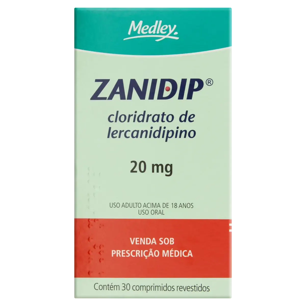 Zanidip 20mg Medley Caixa 30 Comprimidos Revestidos