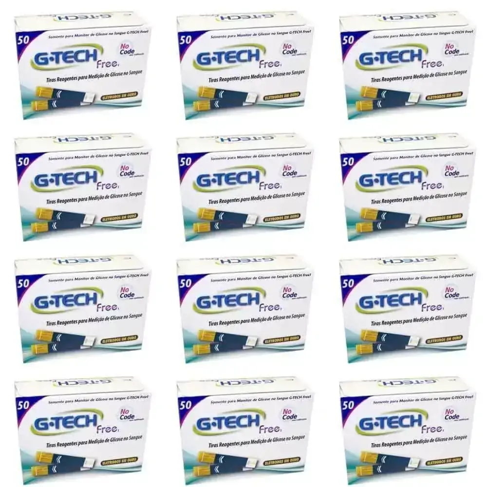 Kit 12 GTech Free 1 Tiras Reativas De Glicose No Code C/50