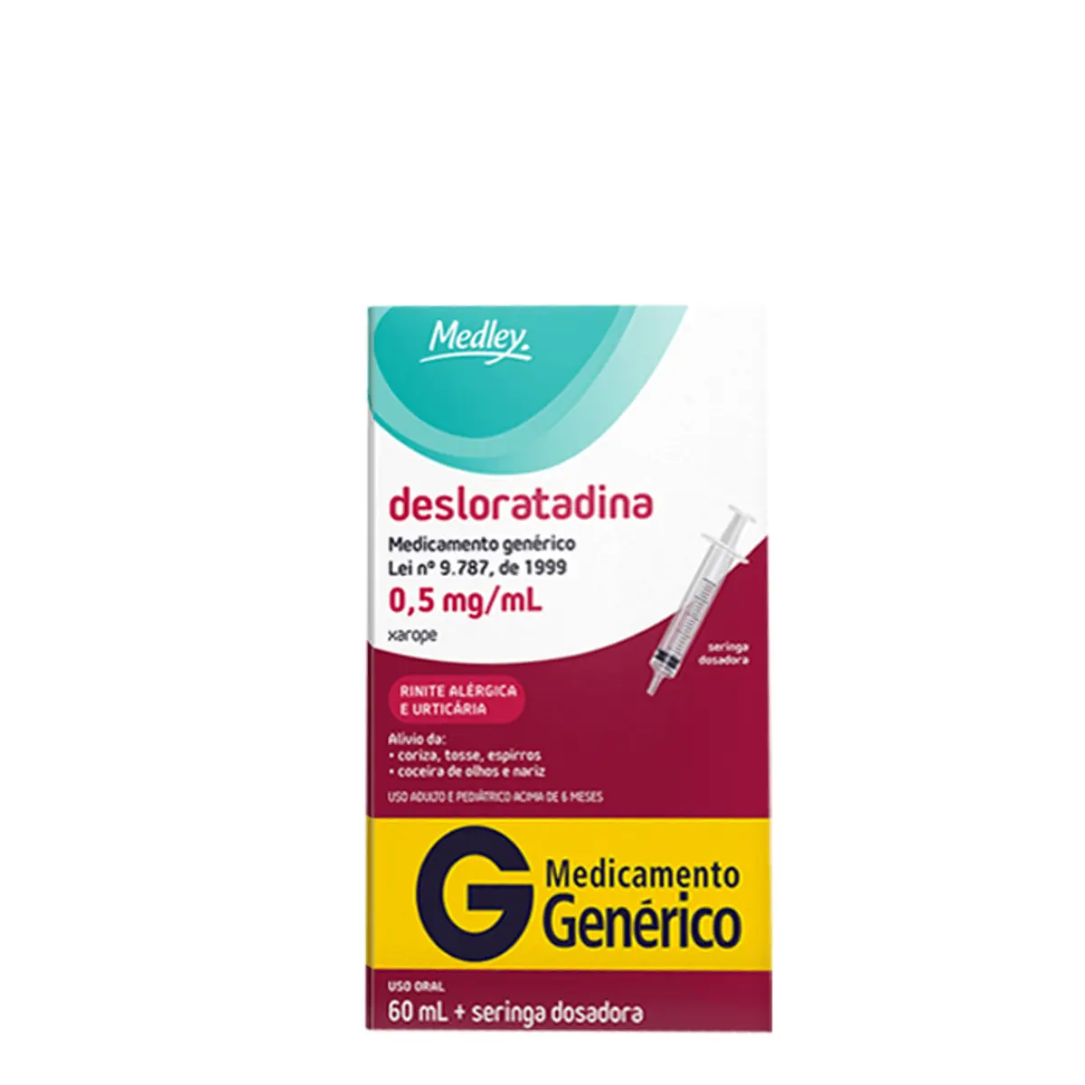 Xarope Desloratadina 0,5mg/ml Medley Caixa 60ml Seringa Dosadora