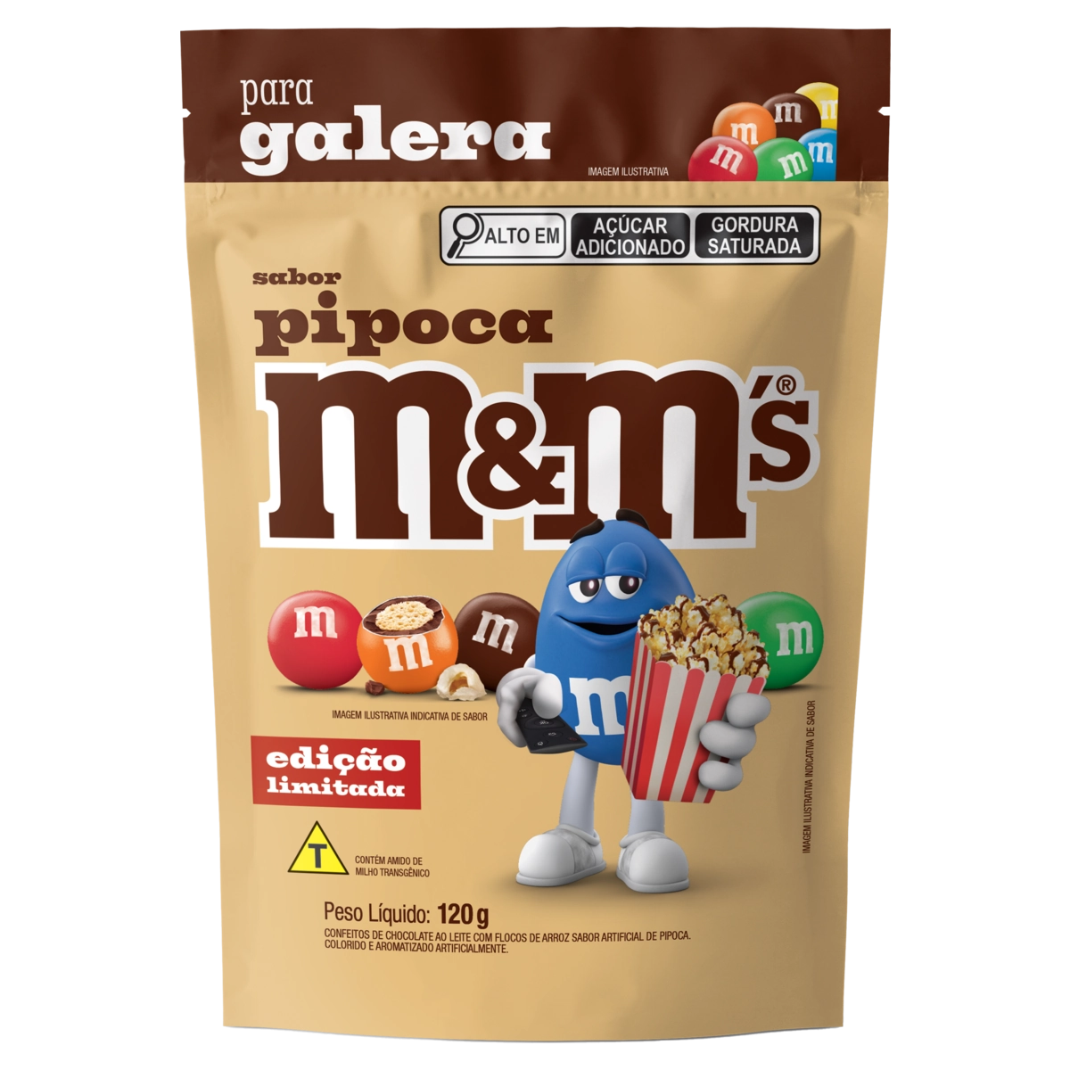 Confeito De Chocolate Ao Leite Pipoca M Ms Pouch 120g