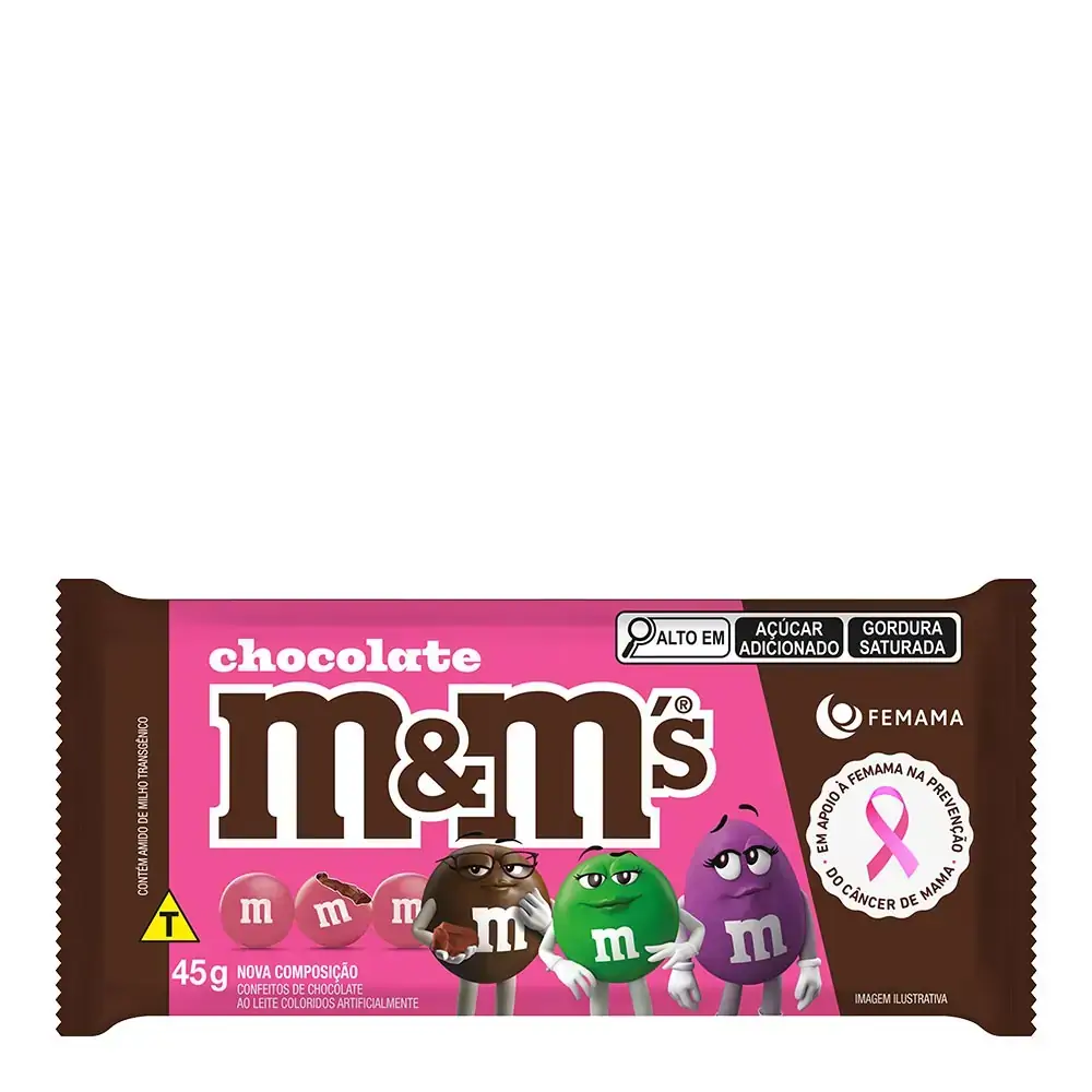 Confeito De Chocolate Ao Leite M Ms Pacote 45g Edição Especial Pink
