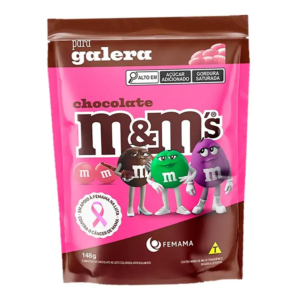 Confeito De Chocolate Ao Leite M Ms Para Galera Pouch 148g Edição Especial Pink