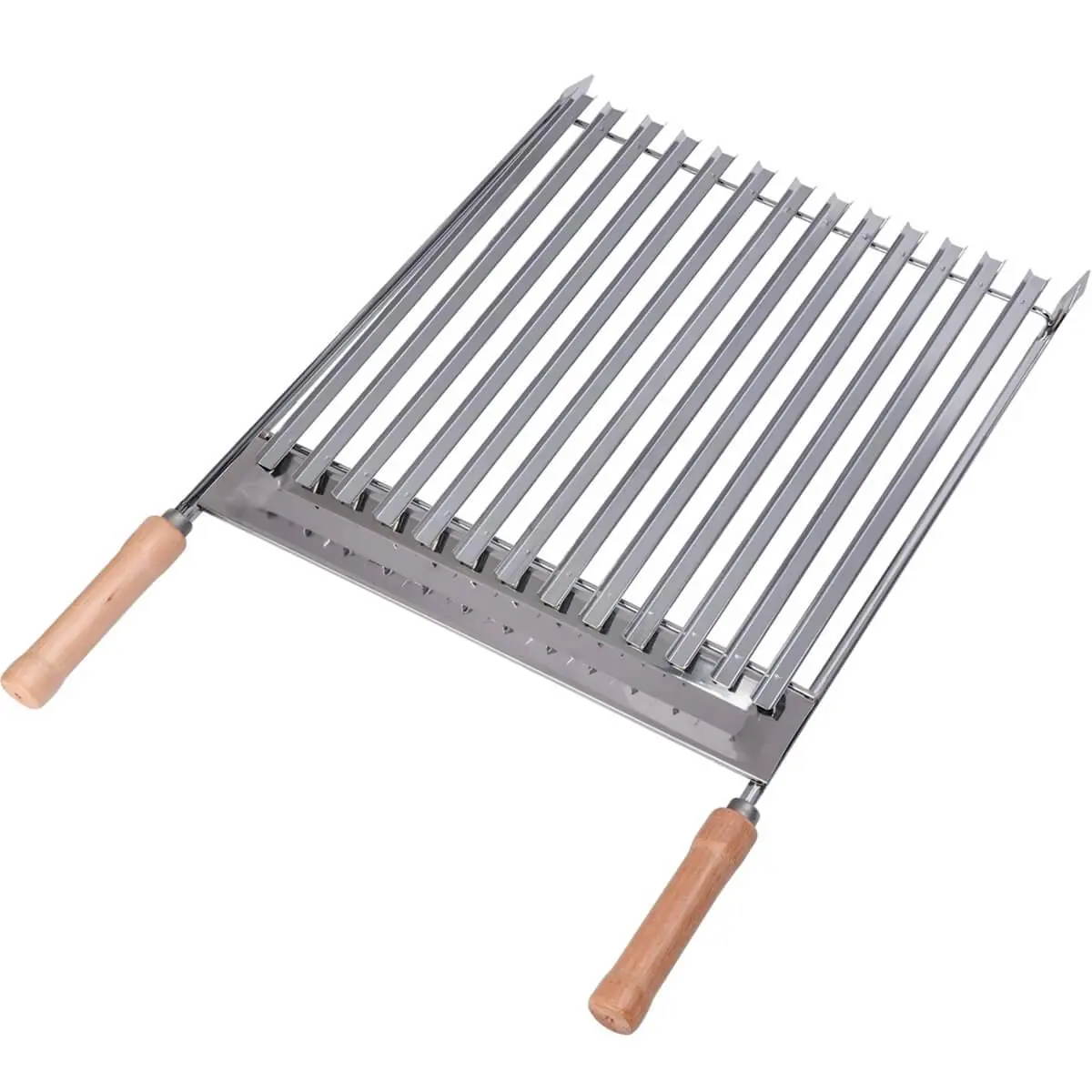 Grelha Argentina Para Churrasco Aço Inox Coletor Gordura Utimil Cabos Madeira Parrilla