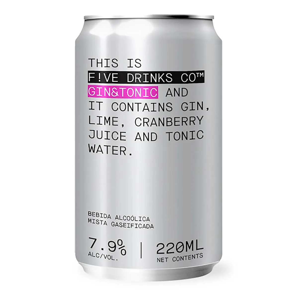 Bebida Mista Alcoólica Gaseificada Gin & Tonic F!ve Drinks Co Lata 220 ml