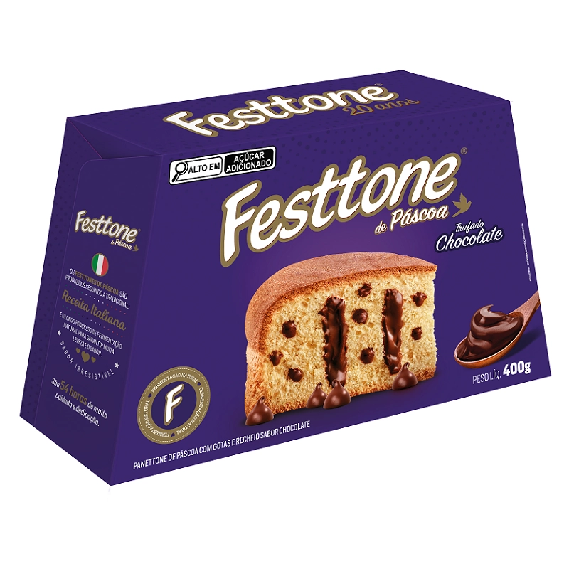 Panettone Com Gotas De Chocolate Recheio Trufado Chocolate Festtone Páscoa Caixa 400g