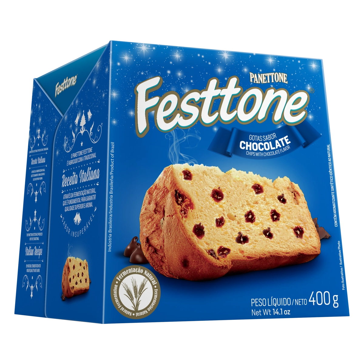Panettone Com Gotas De Chocolate Festtone Caixa 400g