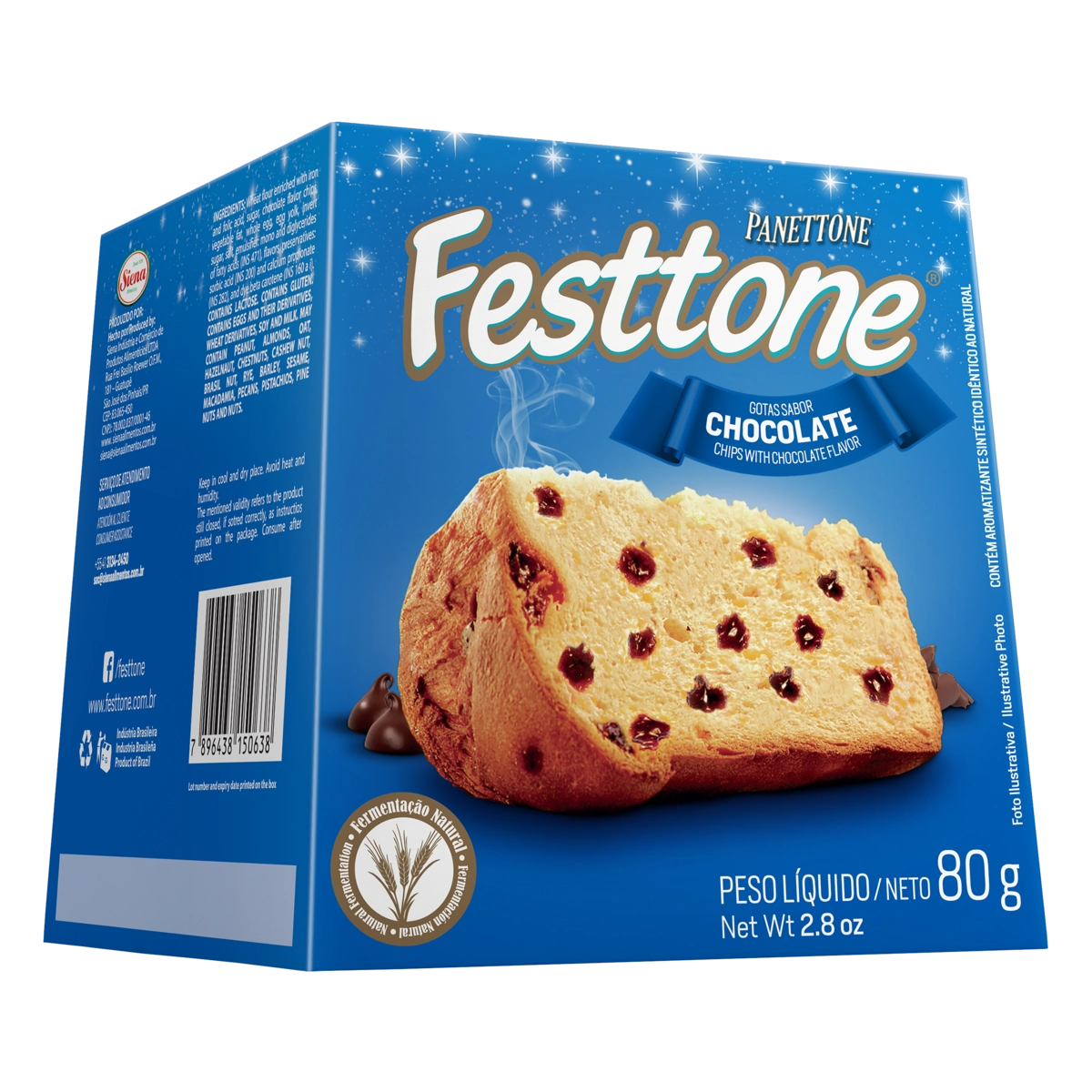 Panettone Com Gotas De Chocolate Festtone Caixa 80g
