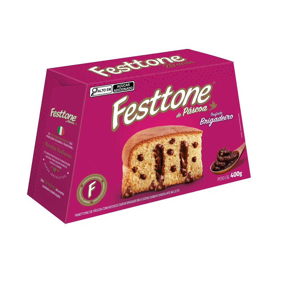 Panettone Com Gotas De Chocolate Ao Leite Recheio Trufado Brigadeiro Festtone Páscoa Caixa 400g