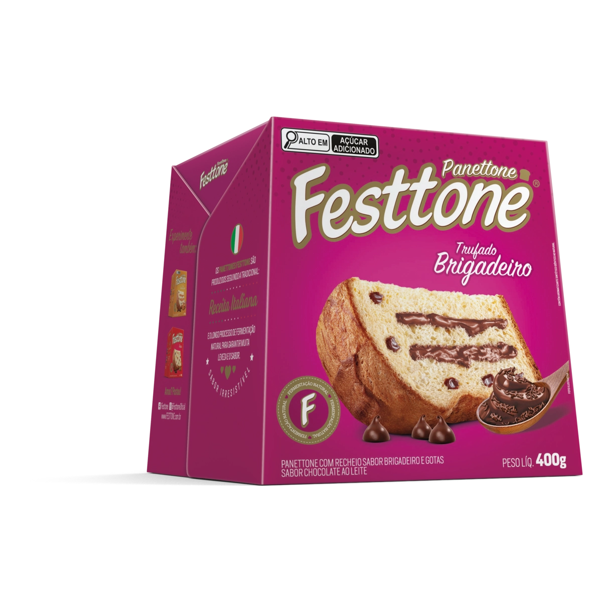 Panettone Recheio Trufado Brigadeiro E Gotas De Chocolate Ao Leite Festtone Caixa 400g