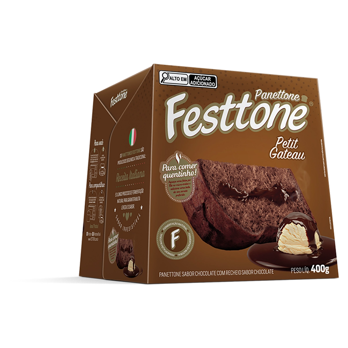 Panettone Chocolate Recheio Petit Gateau Festtone Caixa 400g
