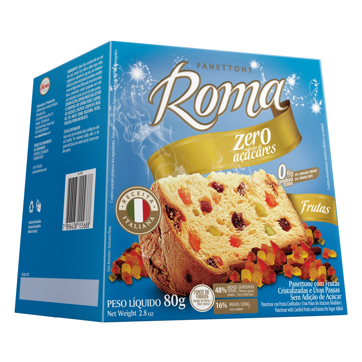 Panettone Com Frutas Cristalizadas E Uvas Passas Roma Caixa 80g