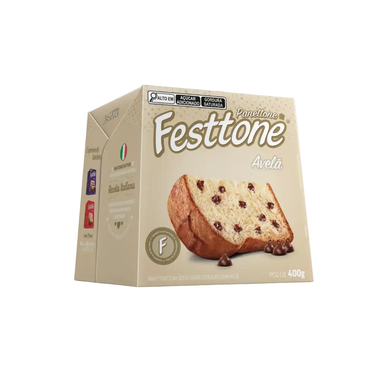 Panettone Com Gotas De Chocolate Avelã Festtone Caixa 400g
