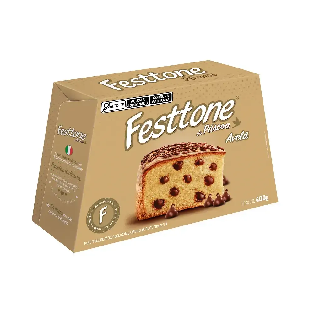 Panettone Com Gotas De Chocolate Avelã Festtone Páscoa Caixa 400g