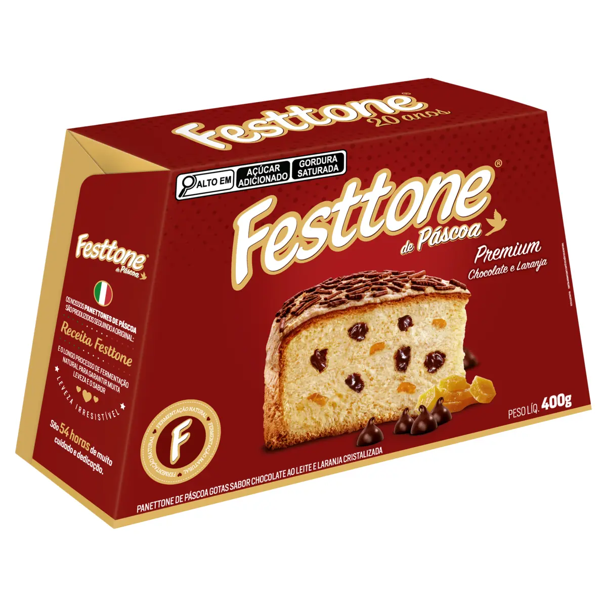 Panettone De Pascoa Festtone Premium Gotas Choc/laranja Cristalizada 400g