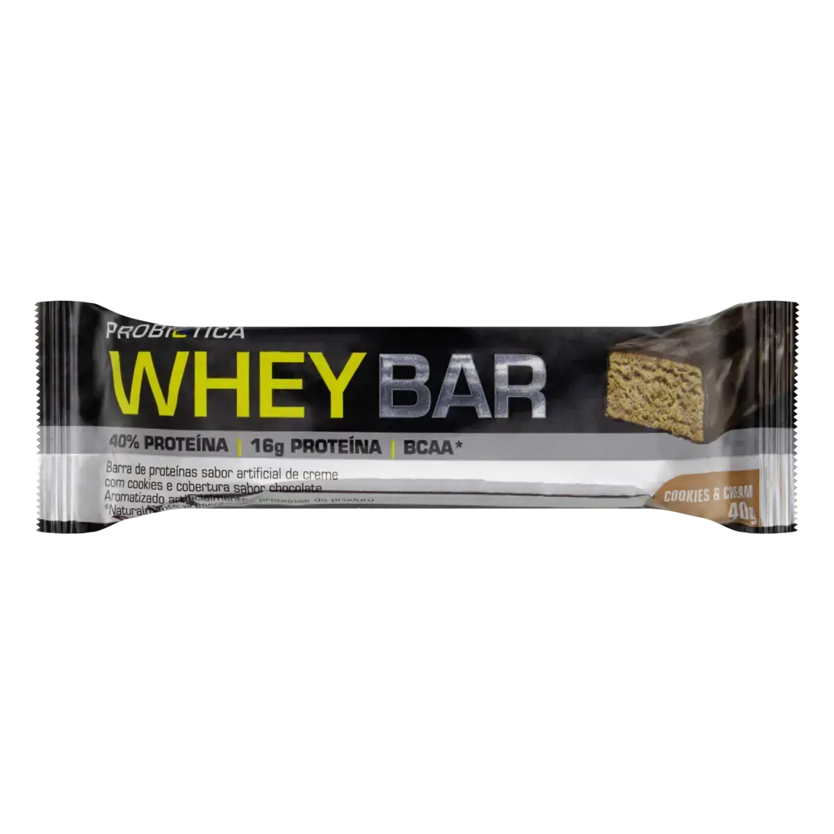 Barra De Proteína Cookies E Cream Probiótica Whey Bar Pacote 40g