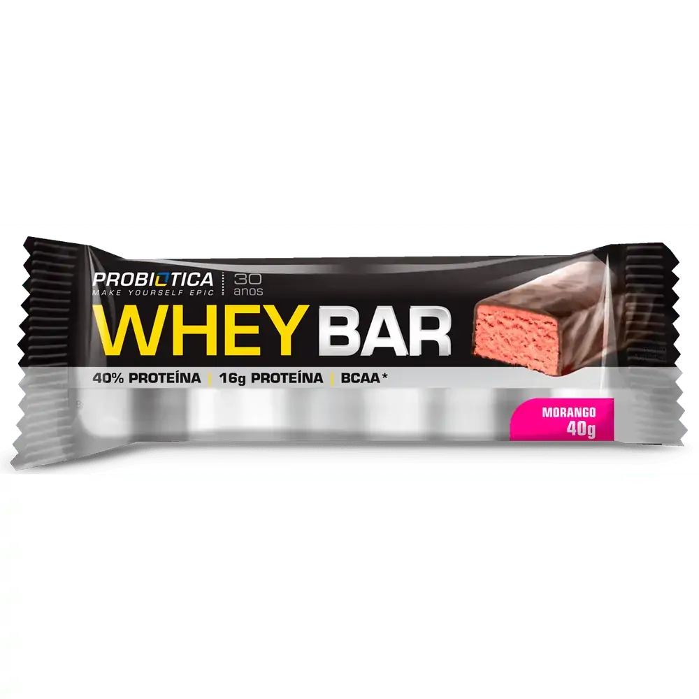 Barra De Proteína Morango Probiótica Whey Bar Pacote 40g