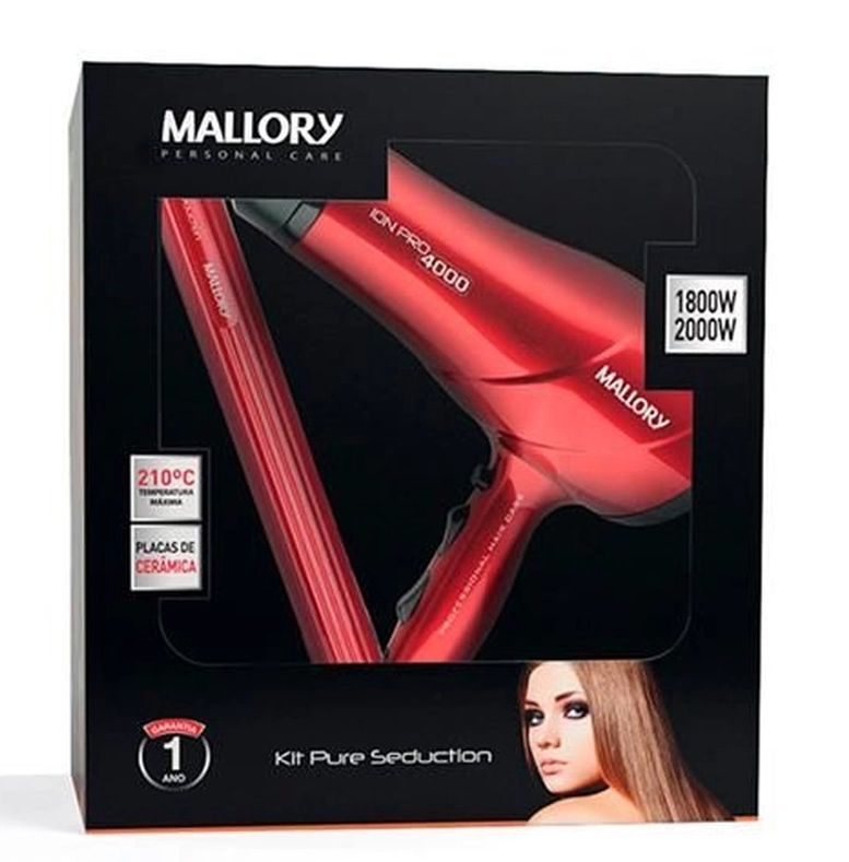 Kit Red Pure Seduction Secador Ion Pro 4000 Bivolt Prancha Pure Seduction 210°c Bivolt Mallory