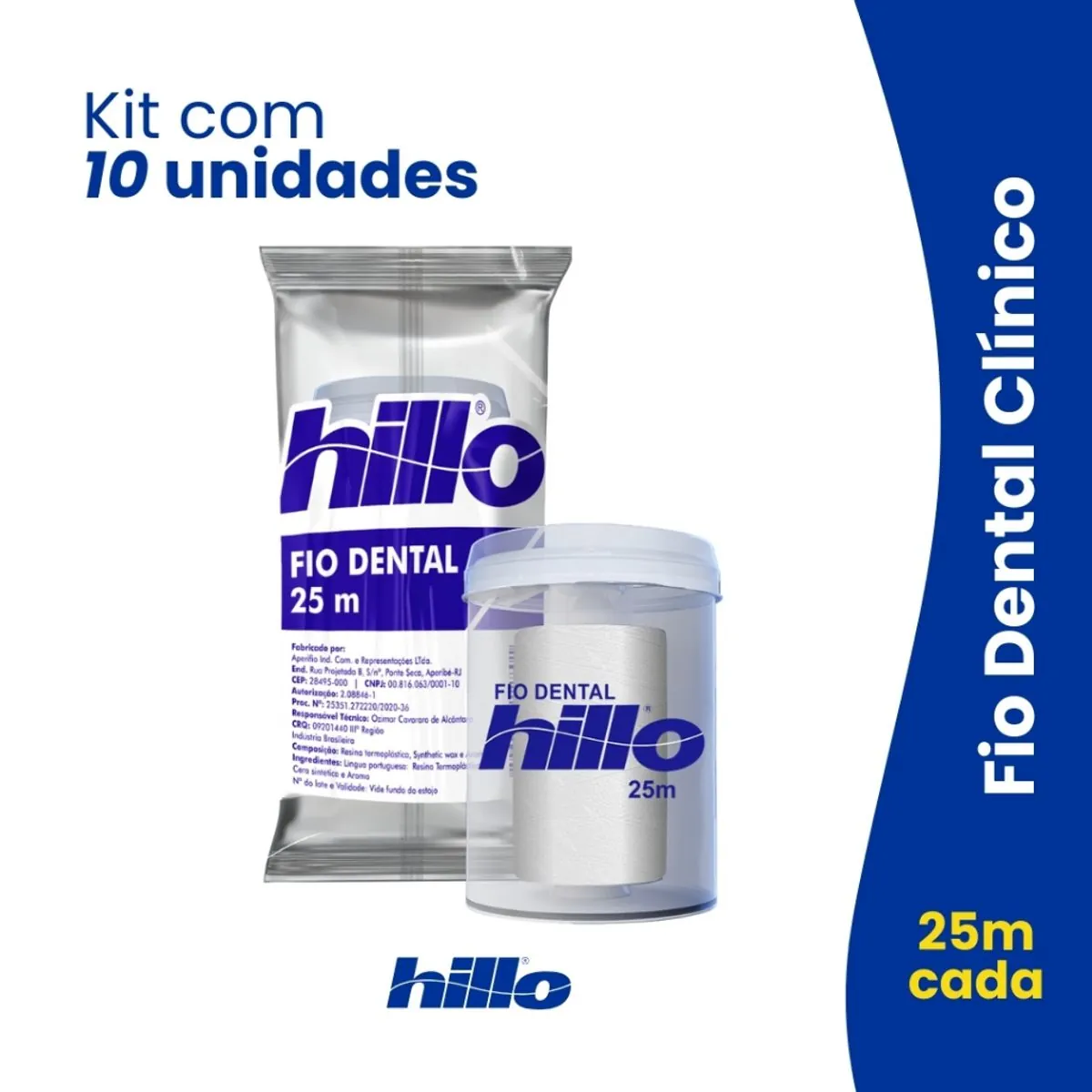 Kit 50 Fios Dentais 25 Metros Hillo Econômico com Brinde Higiene Completa