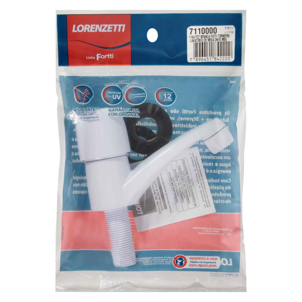 Torneira De Mesa Branca Lavatório Fatti Lorenzetti Fortti Dn15