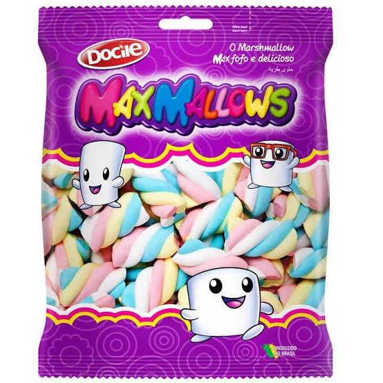 Marshmallow Baunilha Twist Color 1 Docile Maxmallows Pacote 250g