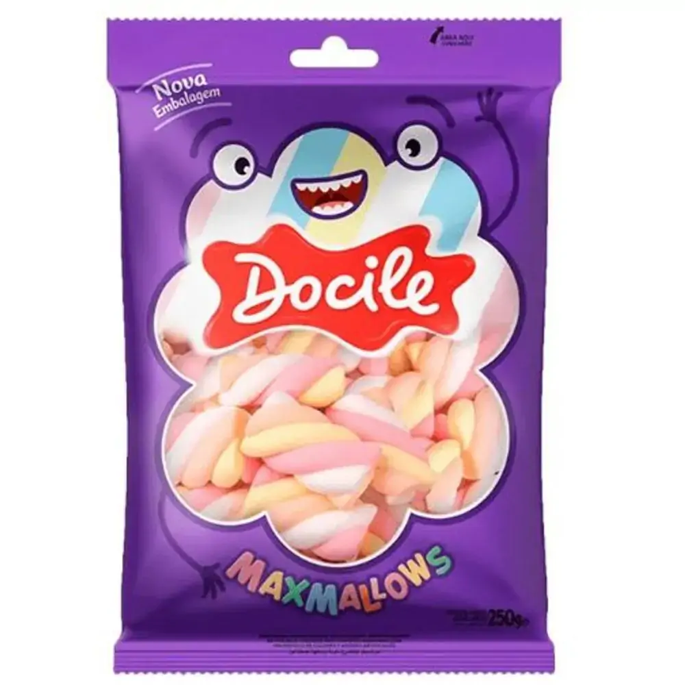 Marshmallow Morango Twist Color 2 Docile Maxmallows Pacote 250g
