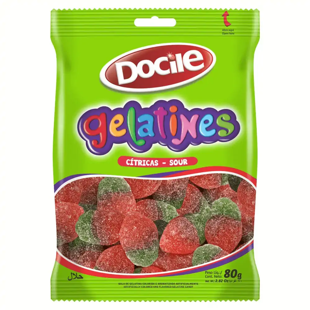 Bala Docile Gelatines 80g Morango Citrico
