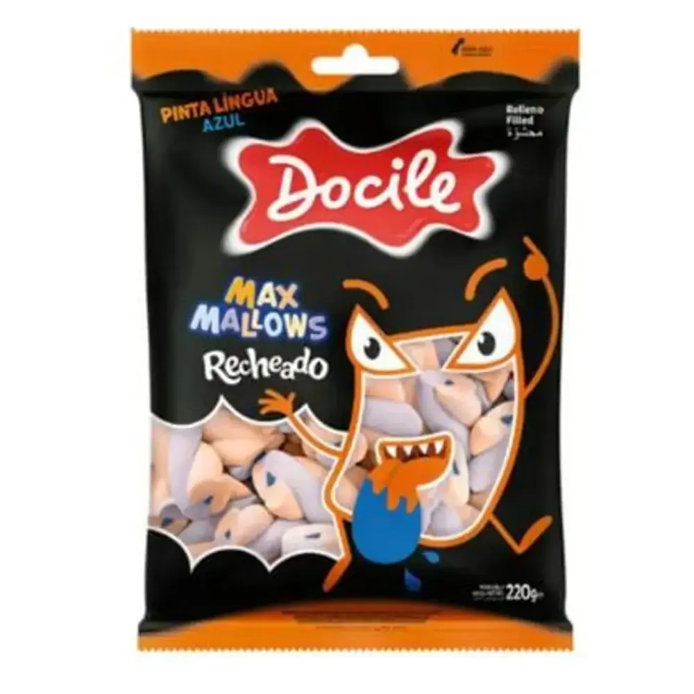Marshmallow Baunilha E Morango Pinta Língua Azul Docile Maxmallows Pacote 220g