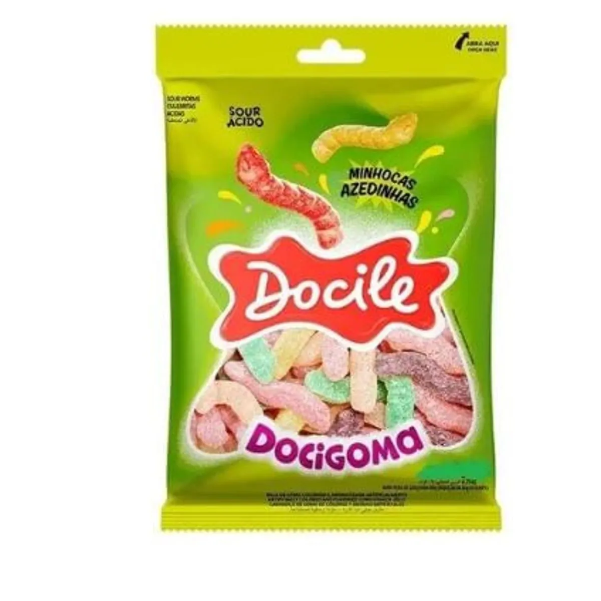 Bala De Goma Sortida Minhocas Azedinhas Docile Docigoma Pacote 90g
