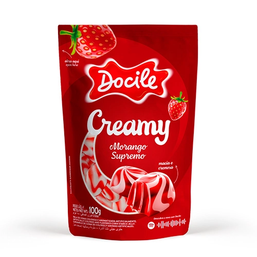 Bala Goma Docile Creamy Morango 100g