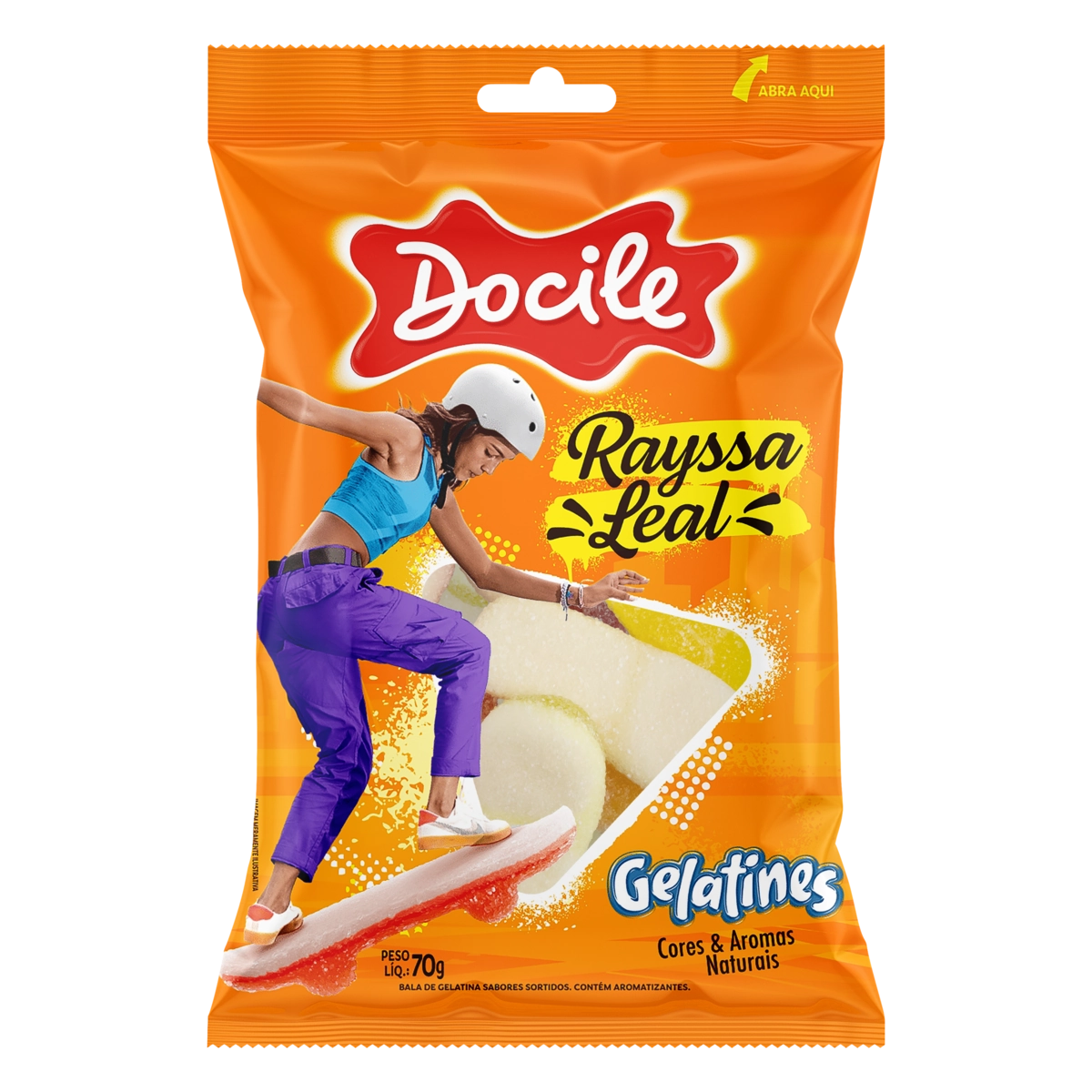 Bala De Gelatina Sortida Skate Rayssa Leal Docile Gelatines Pacote 70g
