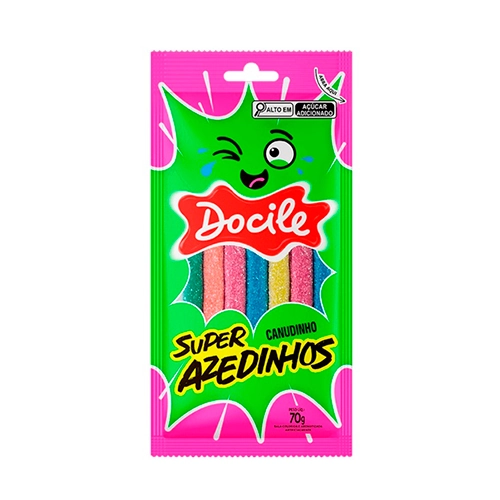 Bala Maçã Verde, Blueberry, Abacaxi, Morango E Pêssego Canudinho Docile Super Azedinhos Pacote 70g