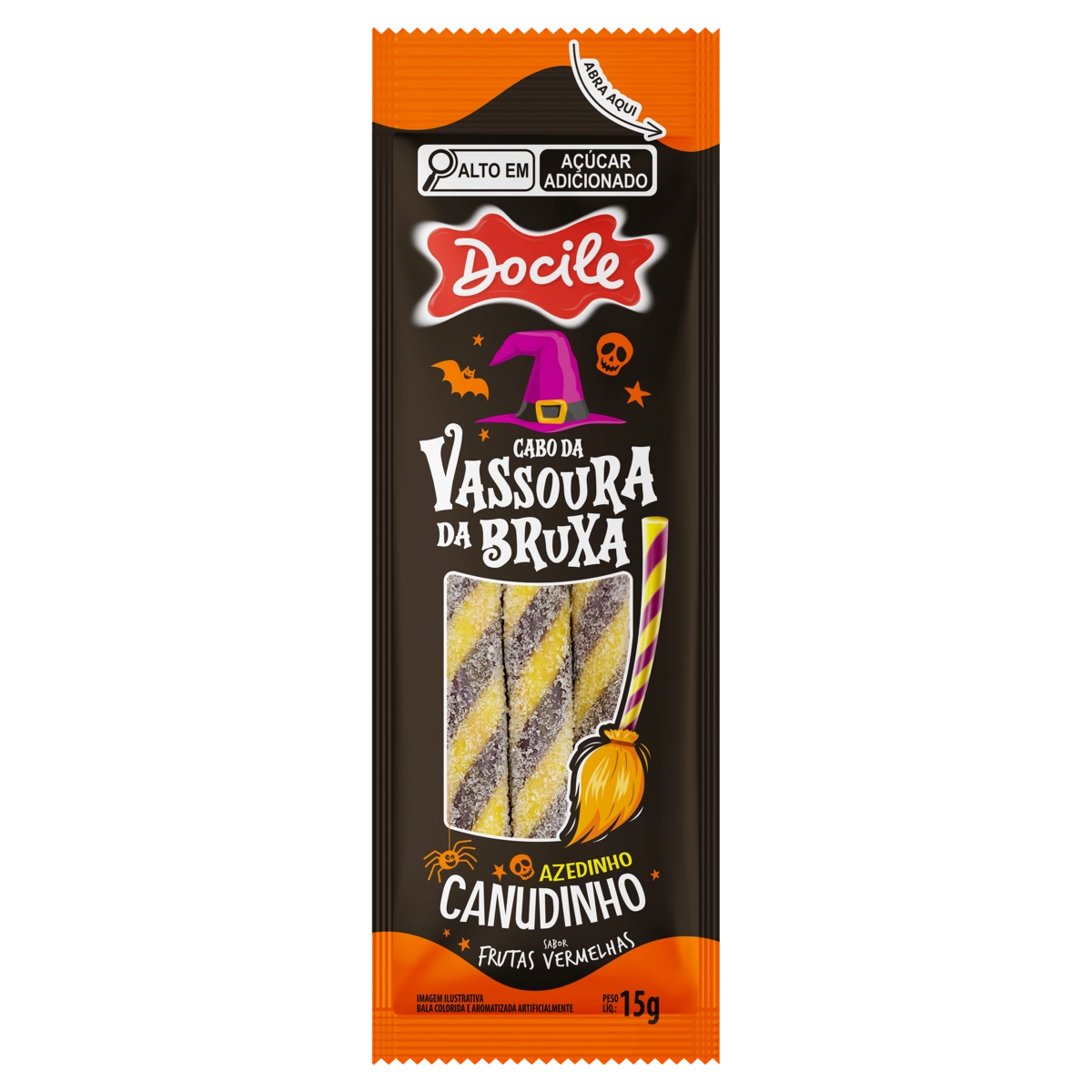 Bala Frutas Vermelhas Azedinha Canudinho Docile Cabo Da Vassoura Da Bruxa Pacote 15g