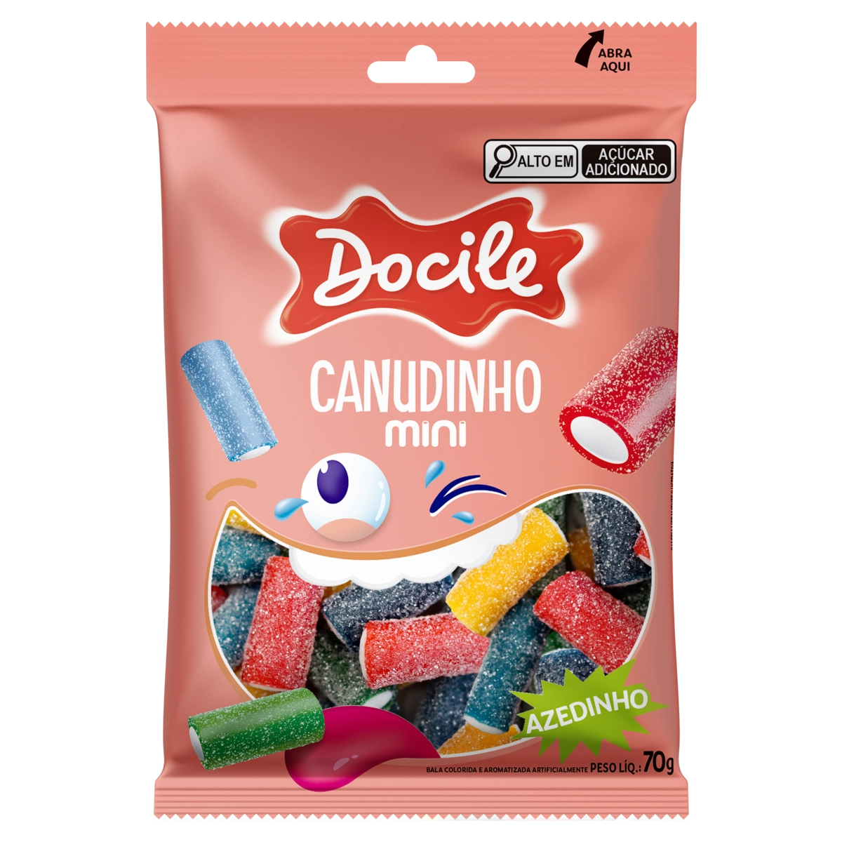 Bala Morango, Pêssego, Blueberry, Maçã Verde Ou Abacaxi Canudinho Azedinho Docile Mini Pacote 70g