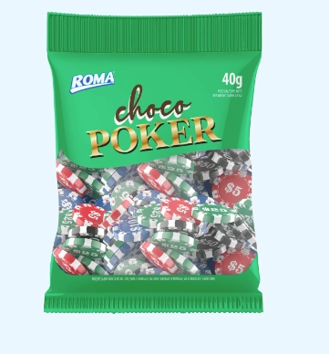 Moedas Choco Poker Blister 30x40g 372 Roma Chocolates