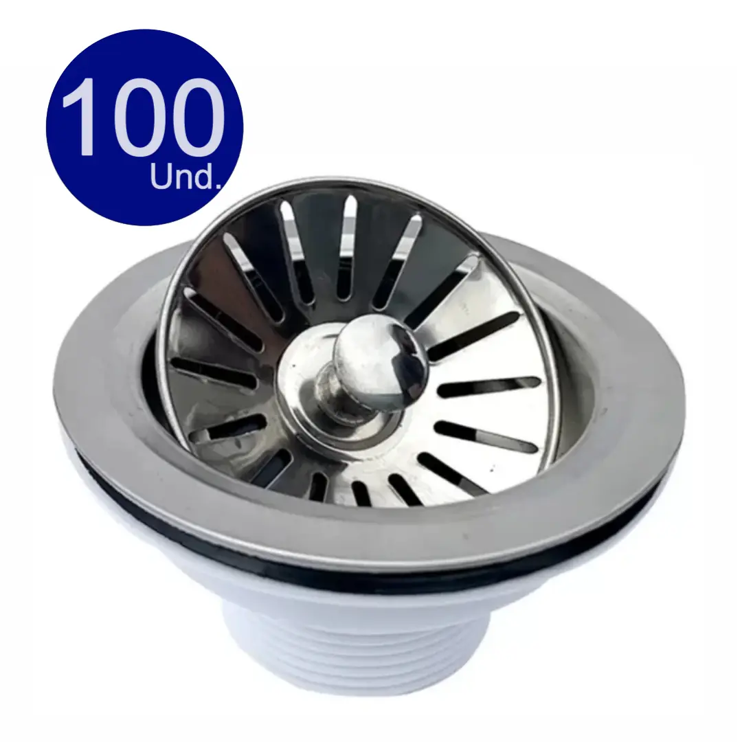 Kit Com 100 Unidades Válvula Para Pia De Cozinha Inox 3.1/2"