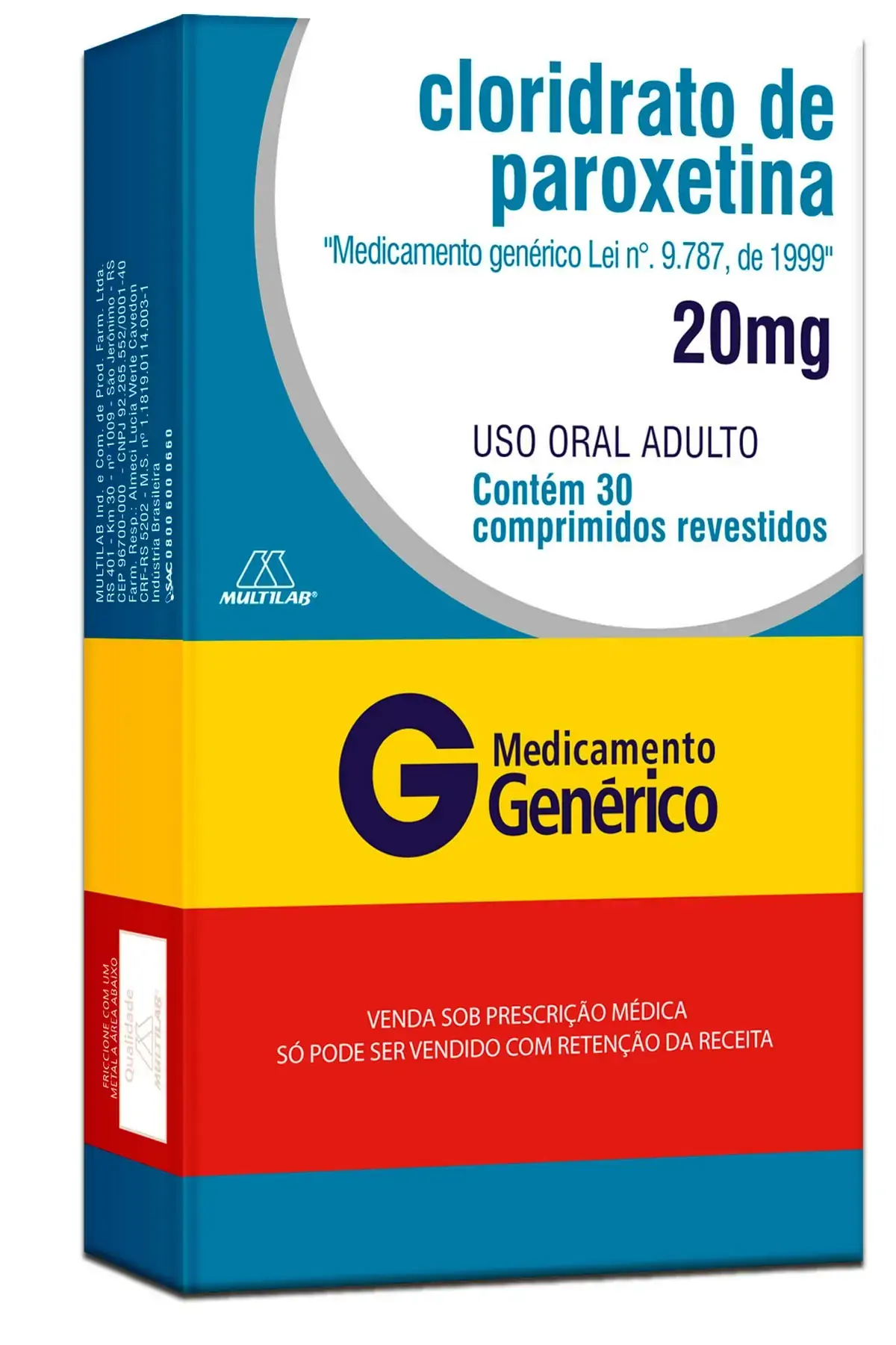 Cloridrato De Paroxetina 20 Mg 30 Comprimidos Multilab Genérico