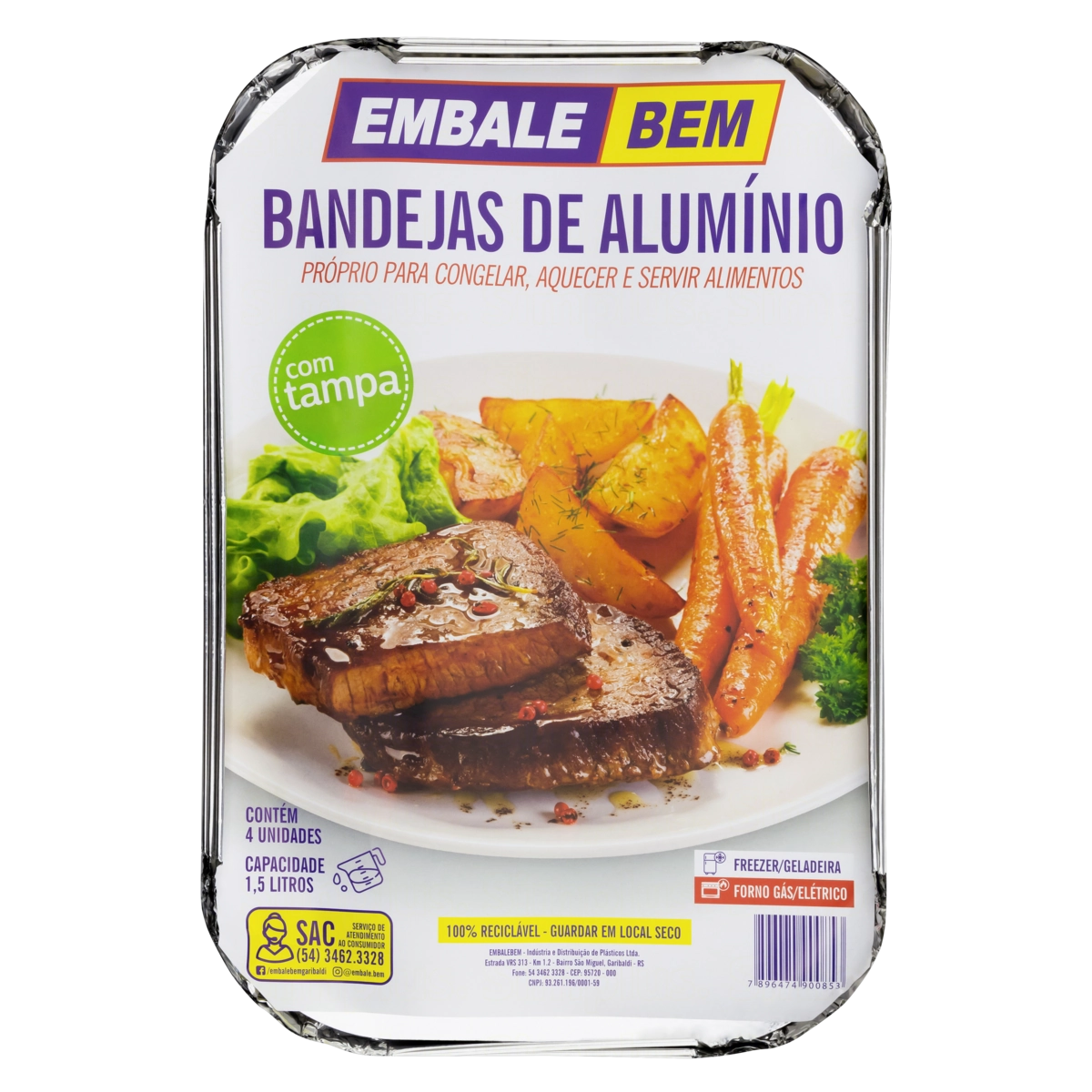 Bandeja Descartável Com Tampa 1,5l Embalebem 4 Unidades