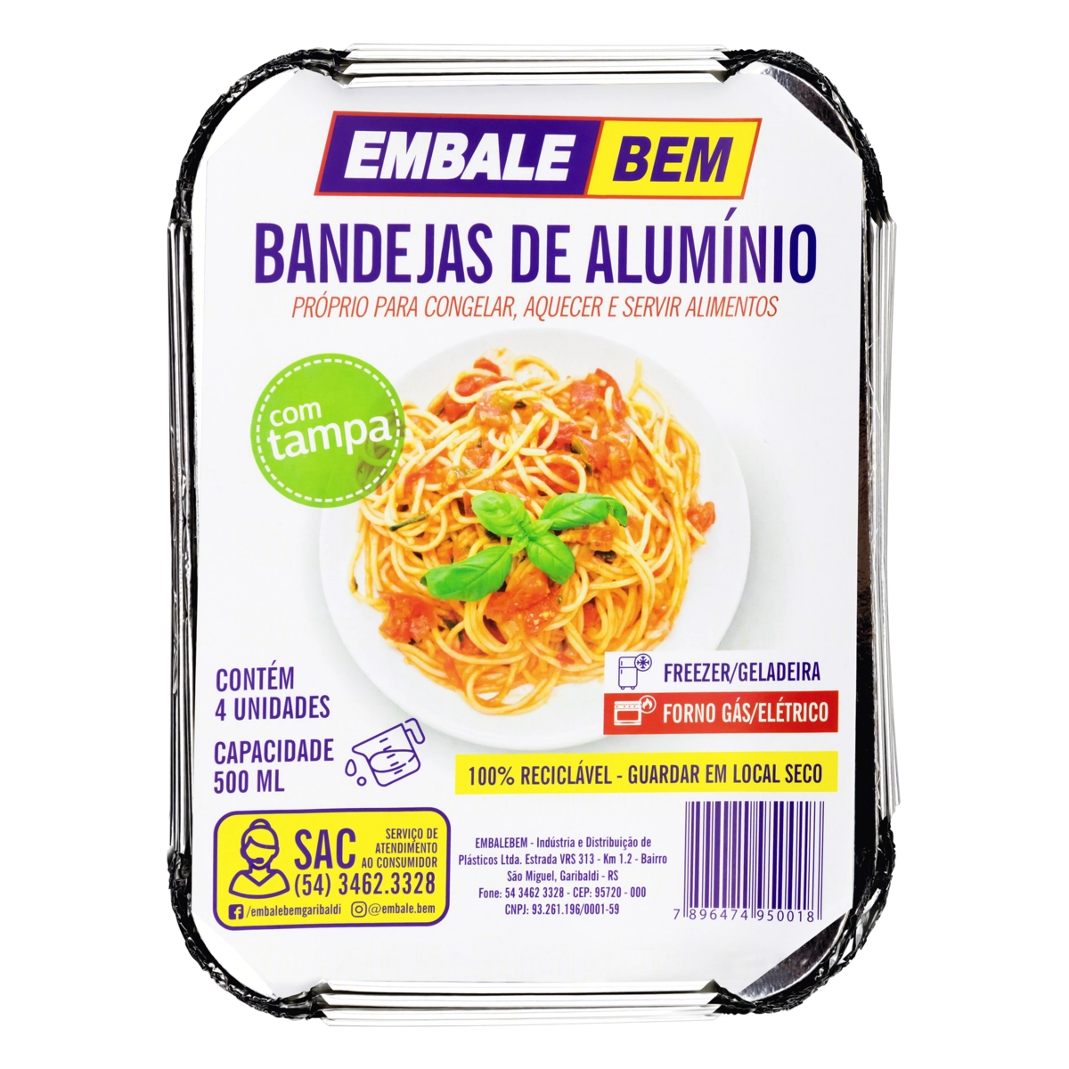 Bandeja Descartável Com Tampa 500ml Embalebem 4 Unidades