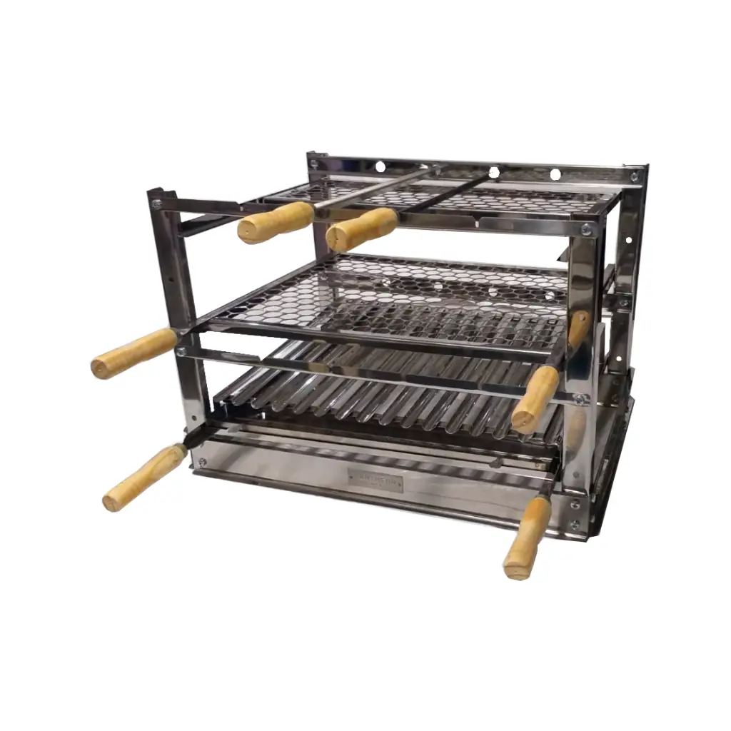 Suporte Churrasqueira Bancada 60x45 + Kit Grelhas + Espetos Cód 912m 50r Esp