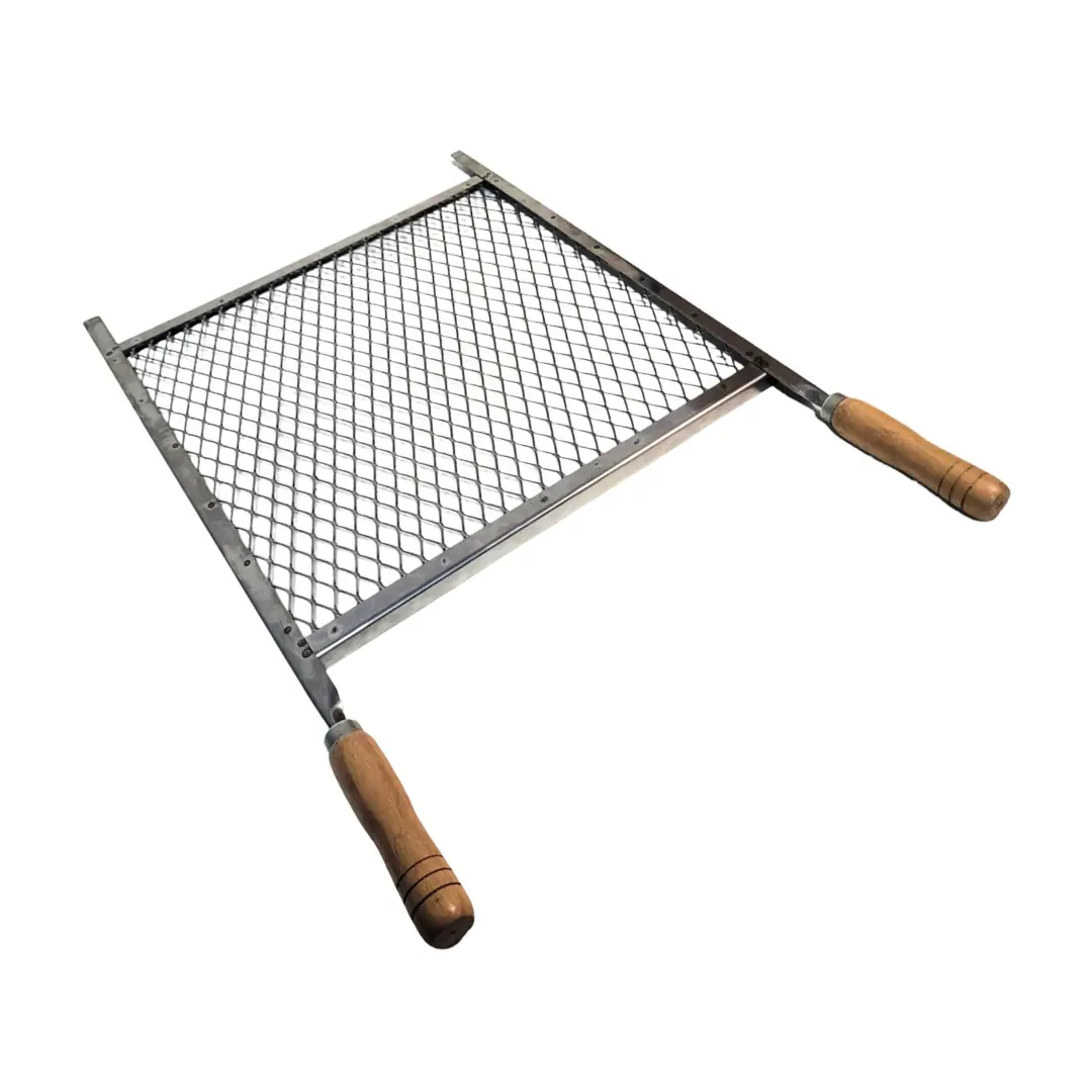 Grelha Para Churrasqueira Em Tela Goyana Aço Inox 40x40 - Cabo Madeira