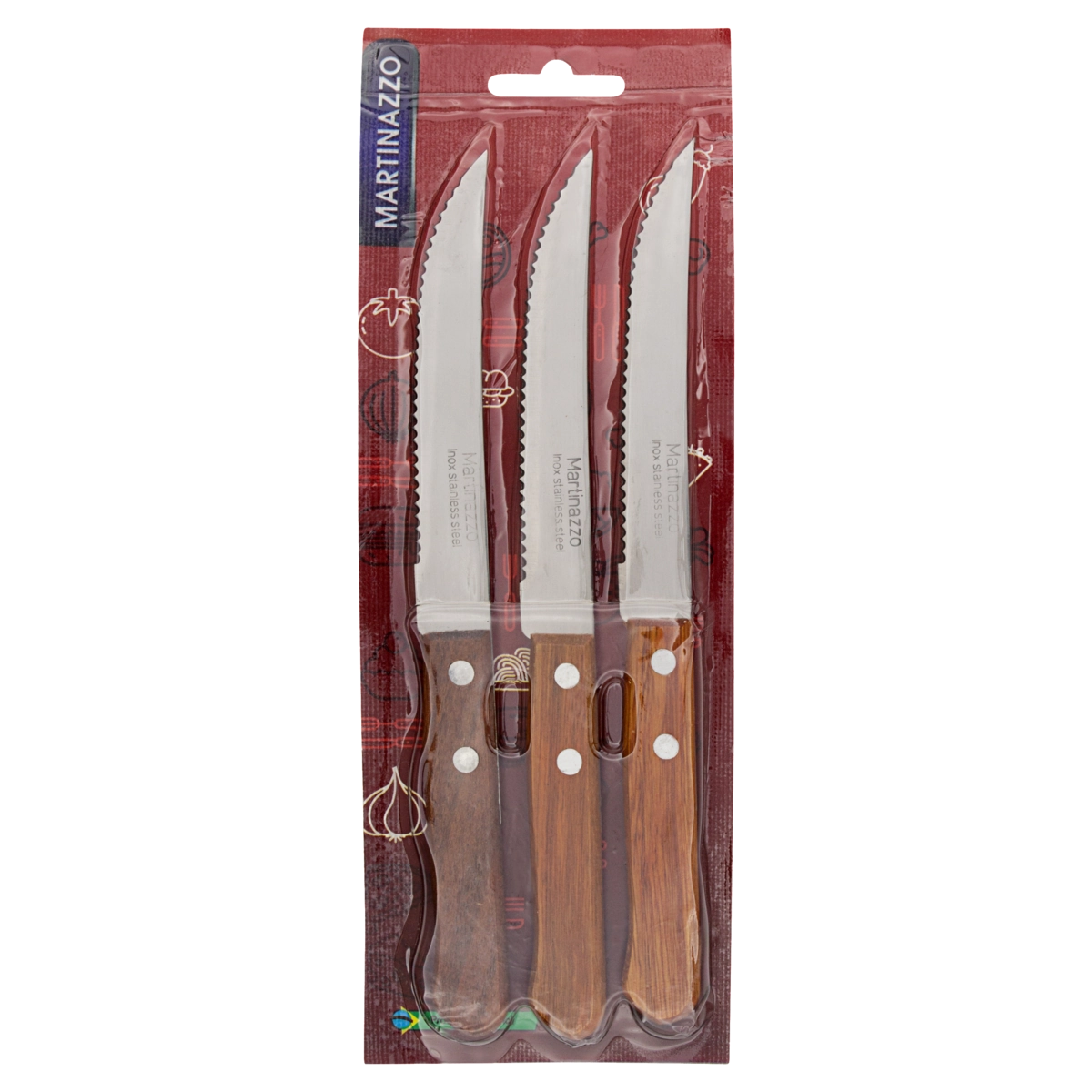 Jogo Faca Inox Cabo De Madeira Para Churrasco Martinazzo Universal 3 Unidades