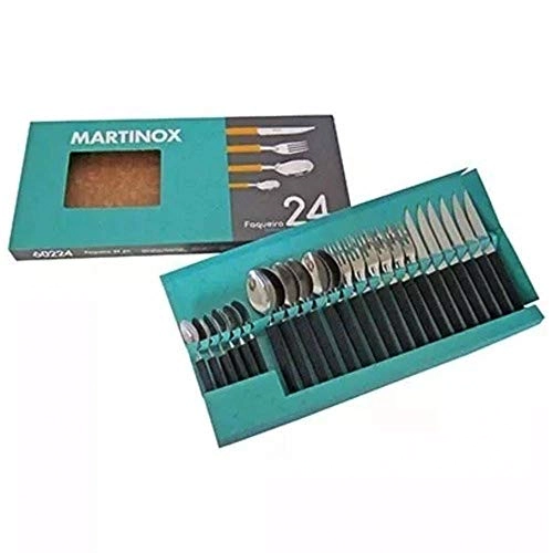 Jogo de Talheres 24 Peças Facas Garfos e Colheres Faqueiro Aço Inox Cabos Pretos Martinazzo