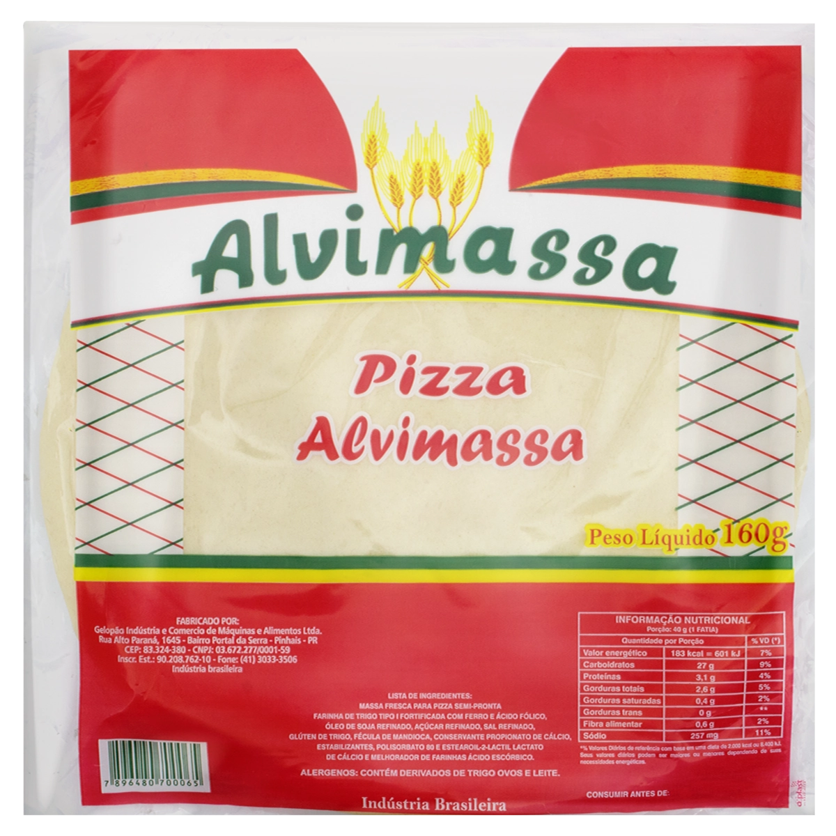 Massa Para Pizza Alvimassa Pacote 160g