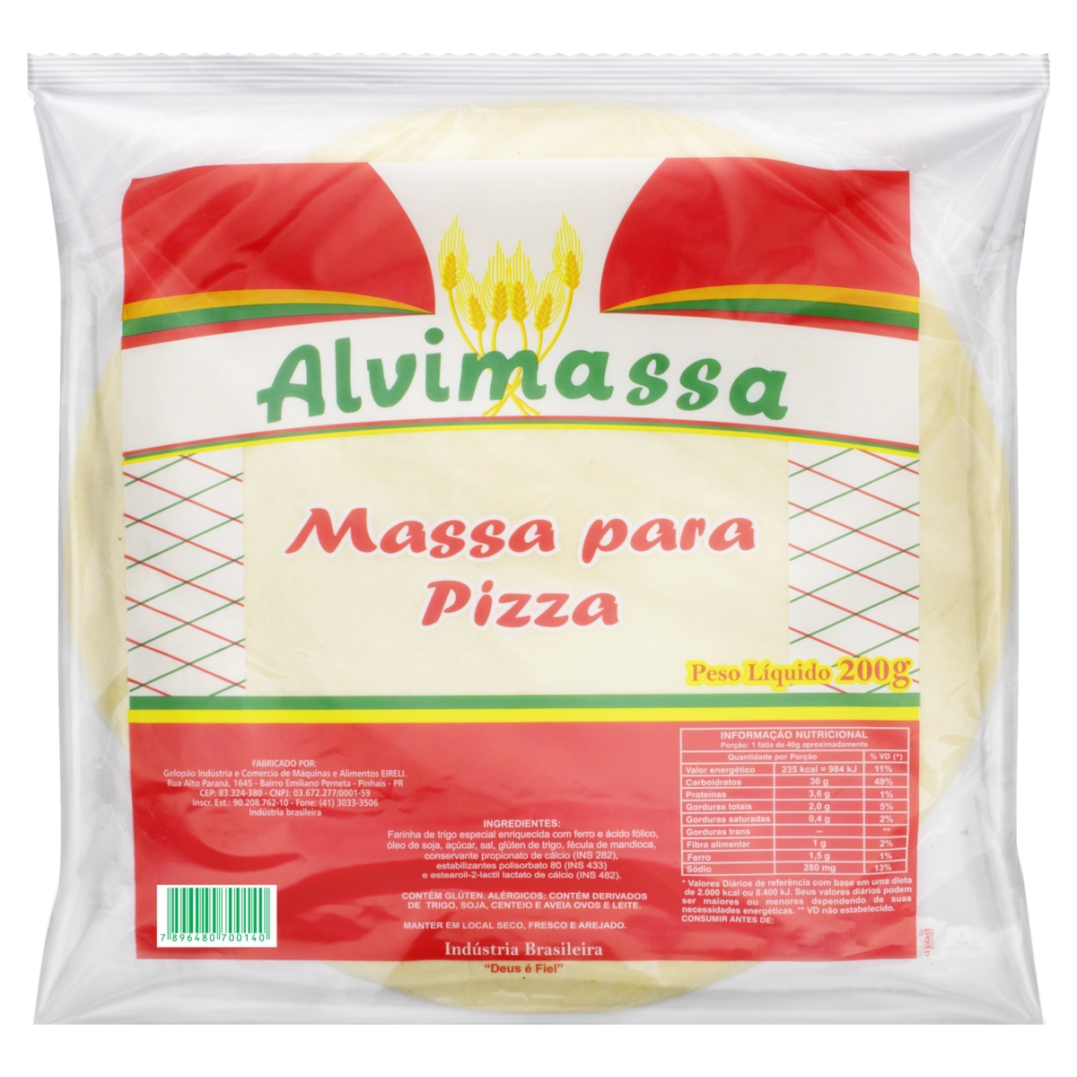 Massa Para Pizza Alvimassa Pacote 200g