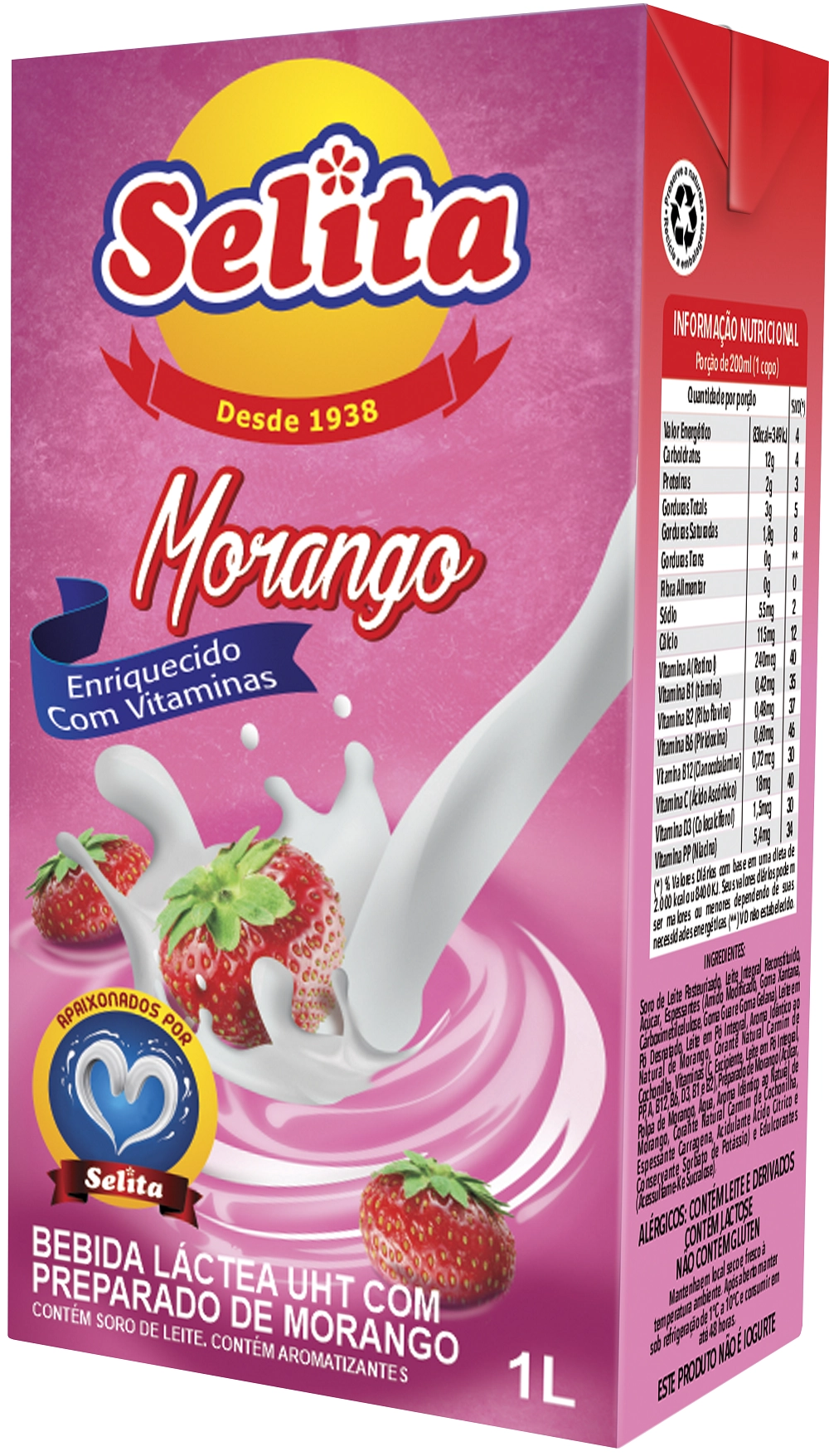 Bebida Lactea Selita Pura Vida Morango 1lt Un
